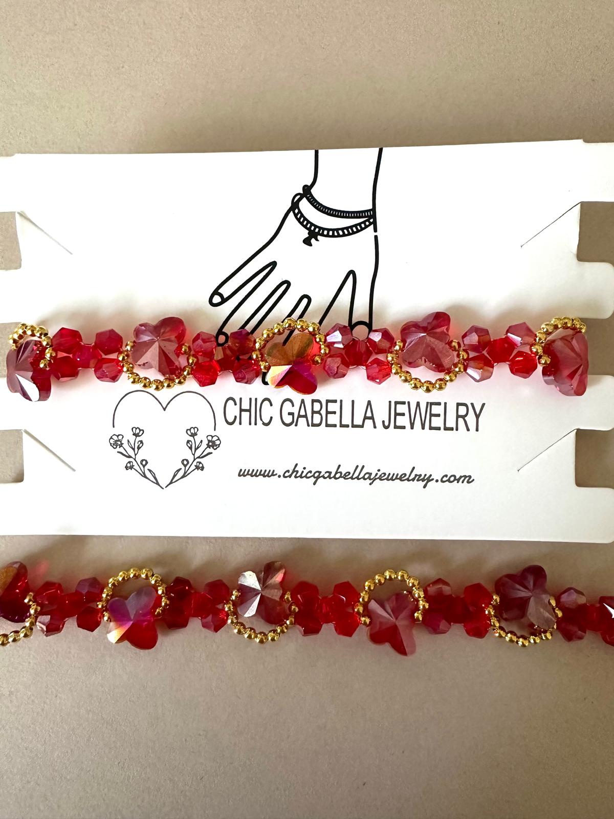 RED BUTTERFLY SPARKLE Handmade Bracelet