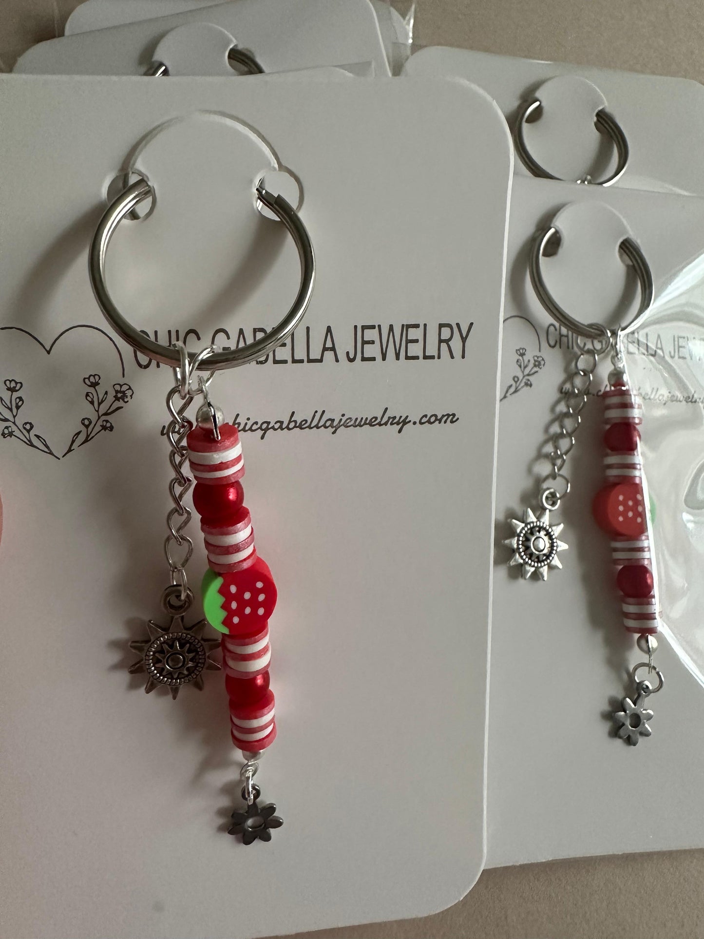 Handmade RED And WHITE POLYMER CLAY Keychain 