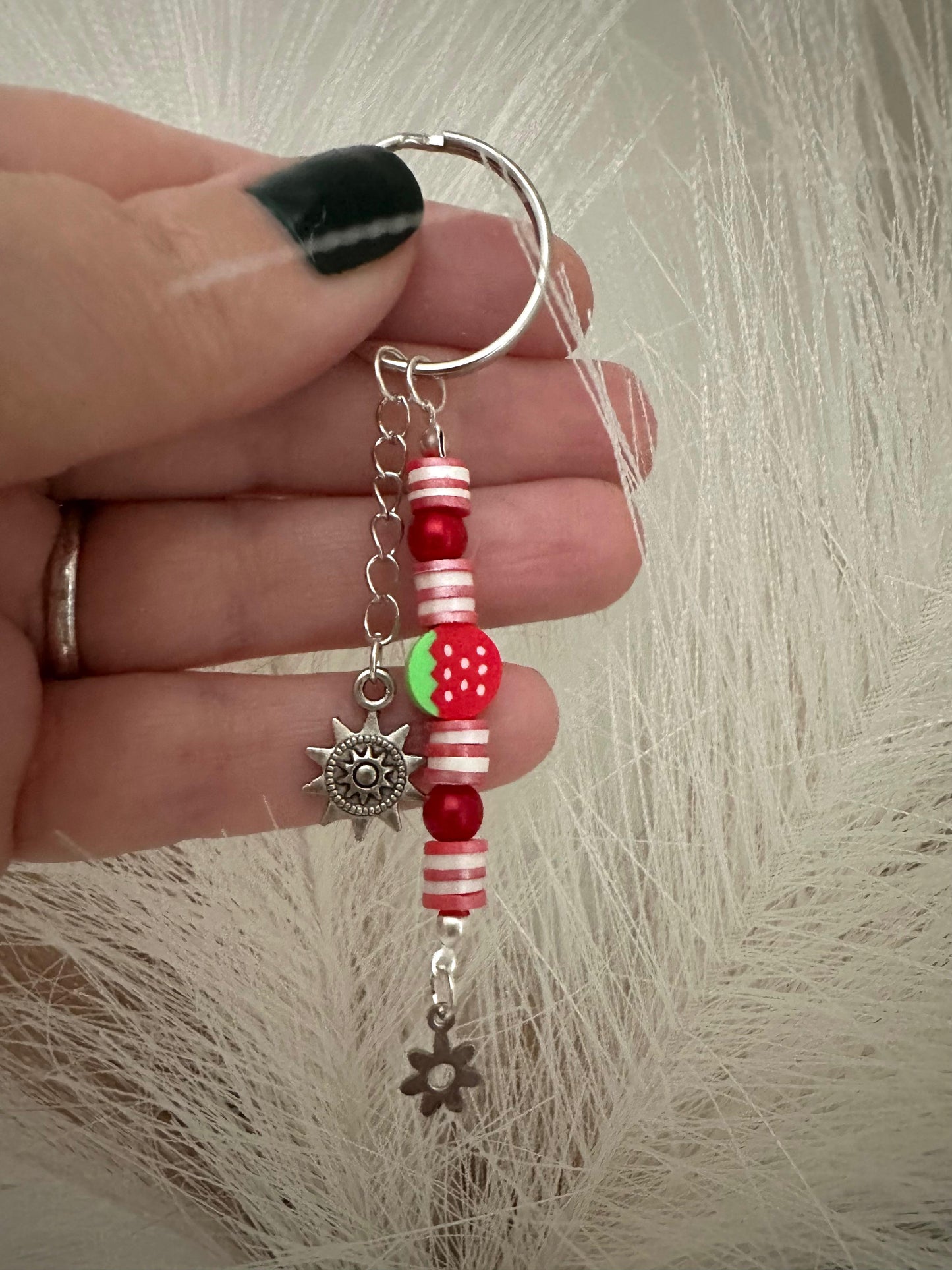 Handmade RED And WHITE POLYMER CLAY Keychain 