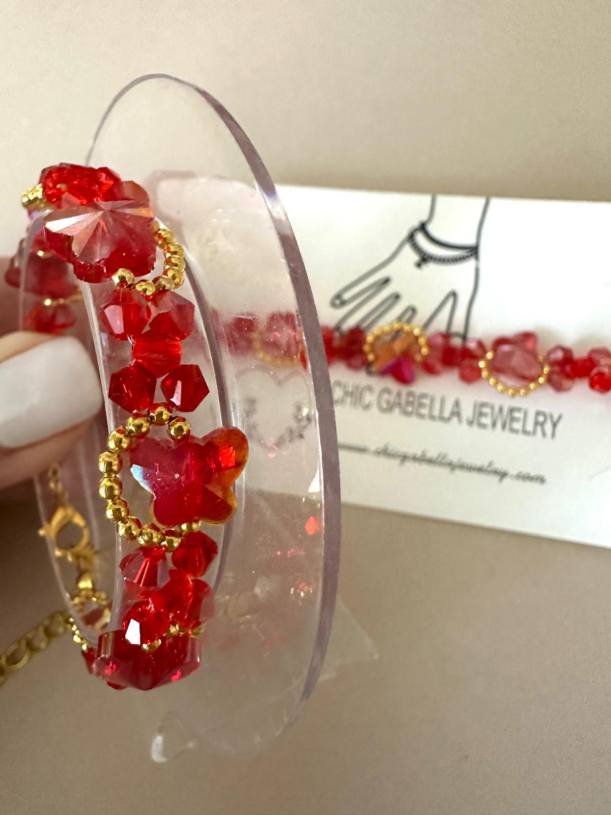 RED BUTTERFLY SPARKLE Handmade Bracelet