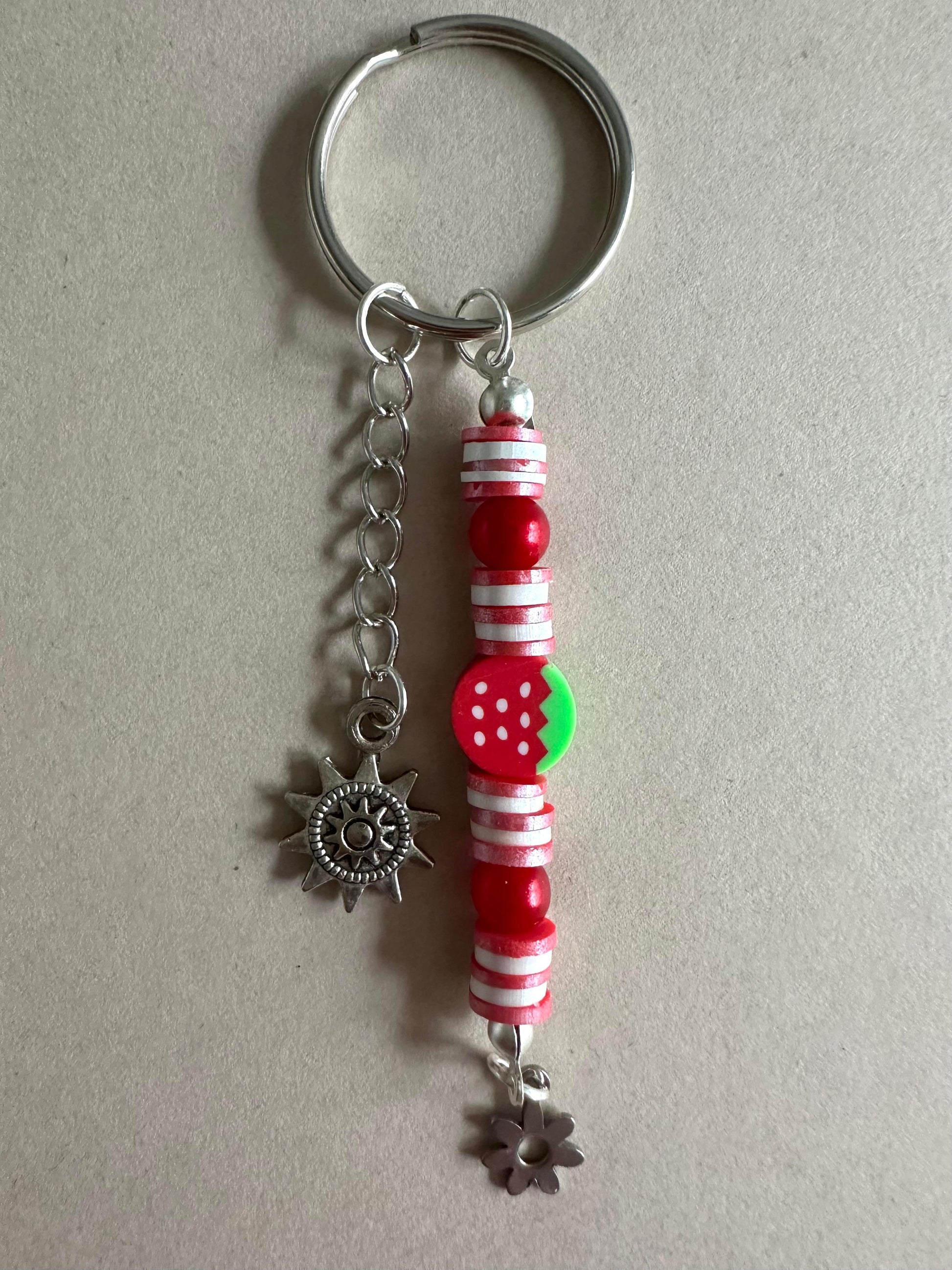 Handmade RED And WHITE POLYMER CLAY Keychain 