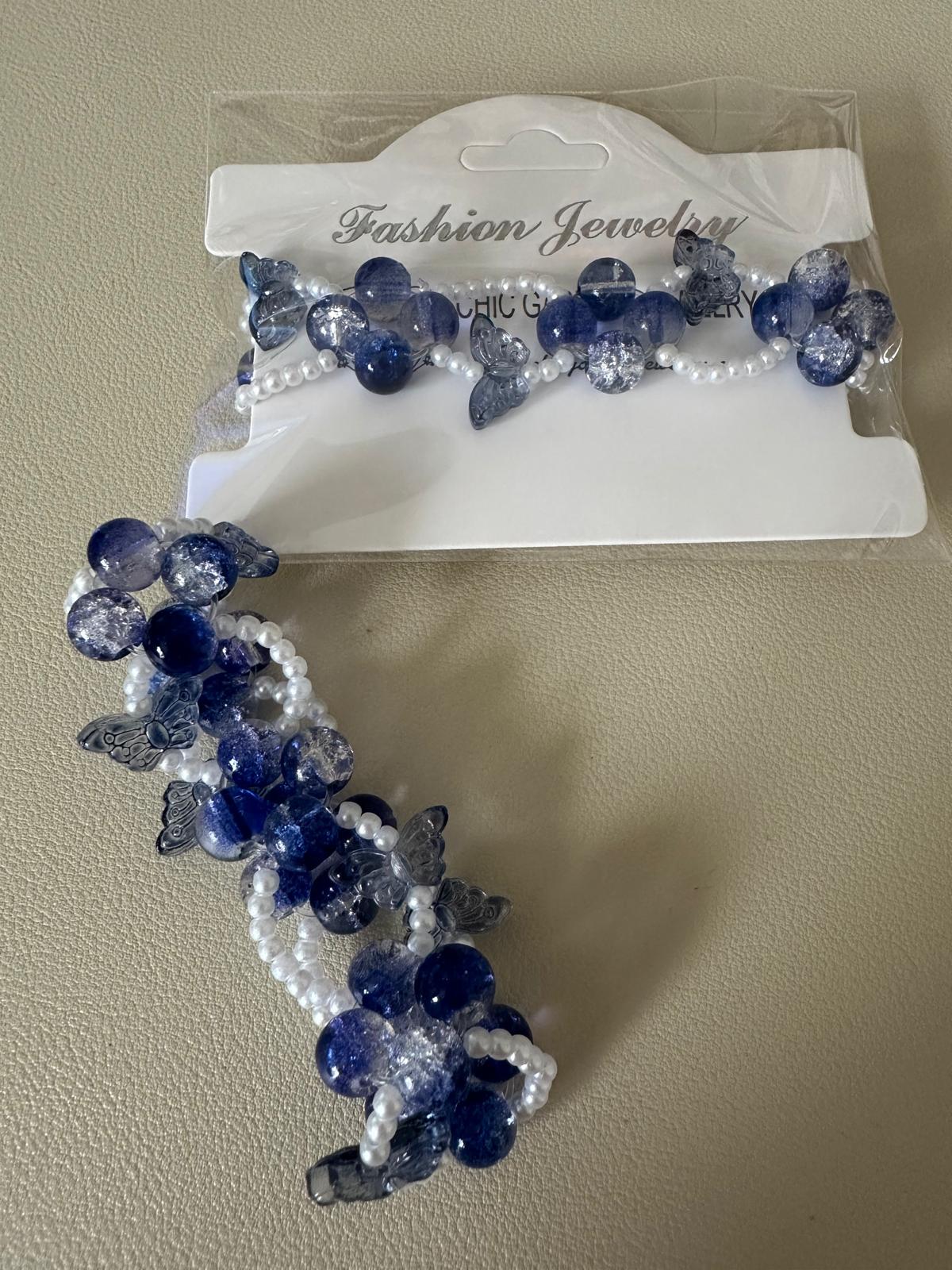 BLUE BUTTERFLY BLISS Handmade Stretch Bracelet