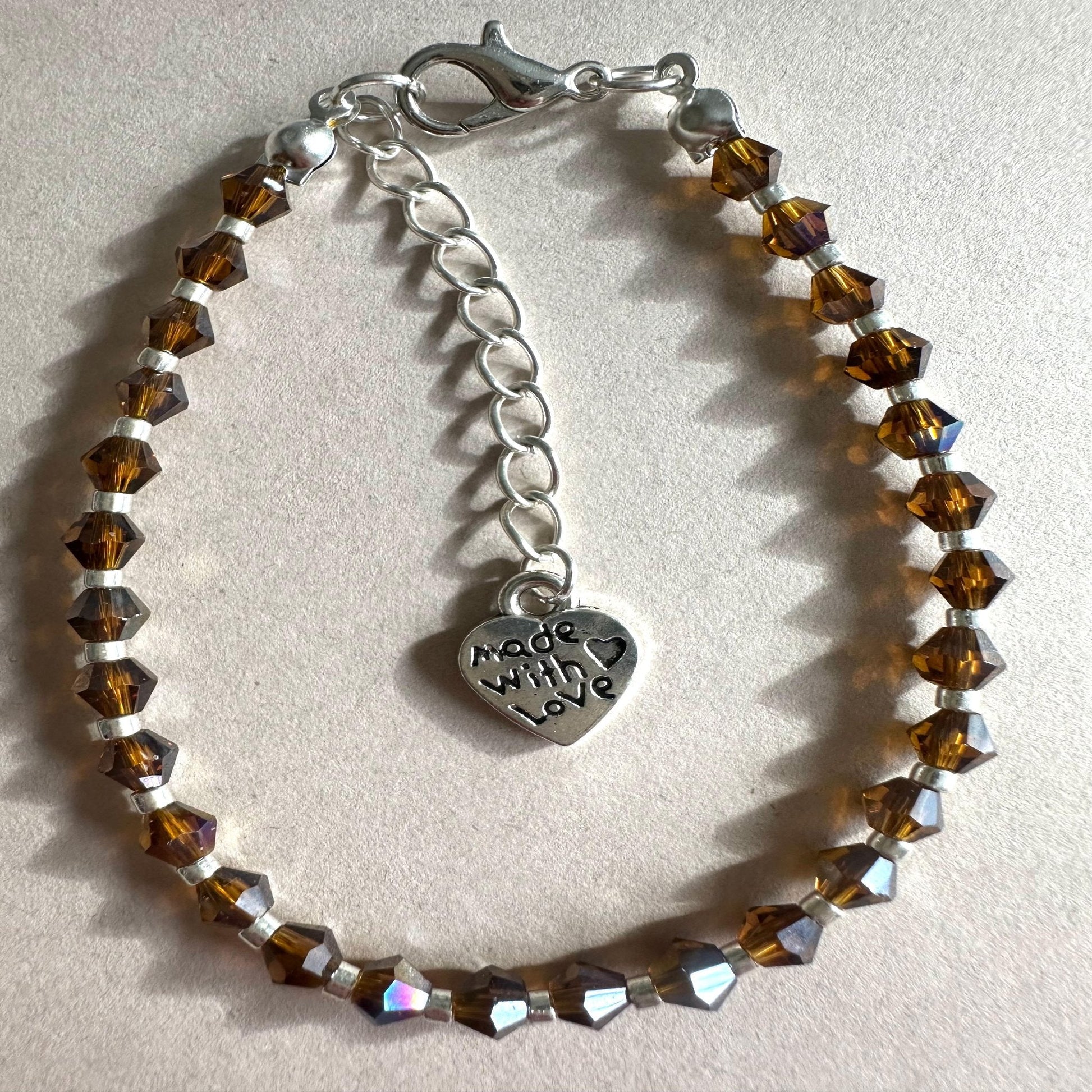 BROWN and SILVER GLASS Handmade Bracelet