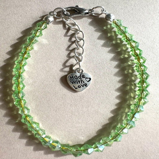 LIGHT GREEN SILVER GLASS Handmade Bracelet