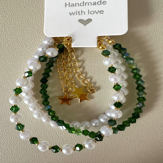 GREEN PEARL GOLD SYMPHONY Handmade Bracelets