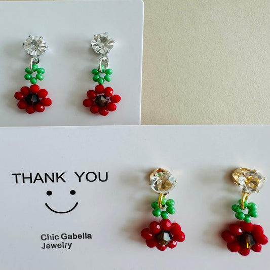 RED BLOSSOM Handmade Earrings - Gold or Silver Options