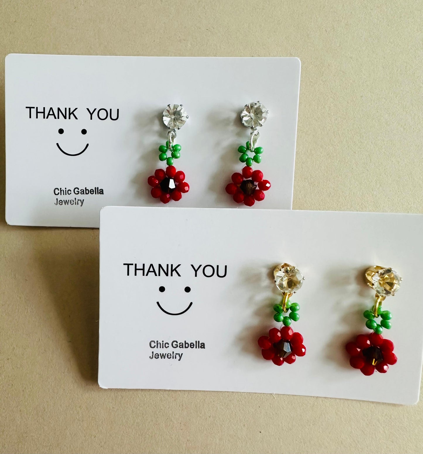 RED BLOSSOM Handmade Earrings - Gold or Silver Options