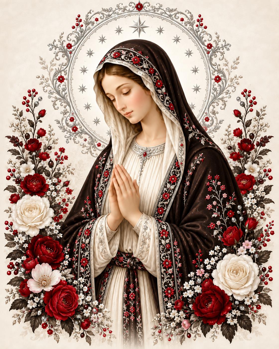 Autumn Elegance handmade rosary with red, brown, pink beads and silver details