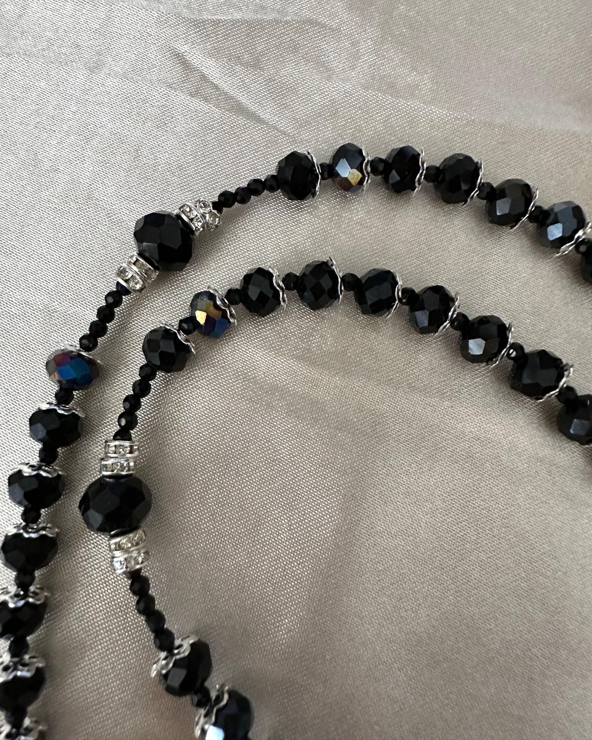 Black Elegance Handmade Rosary with black crystal beads and silver-tone accents for prayer and reflection