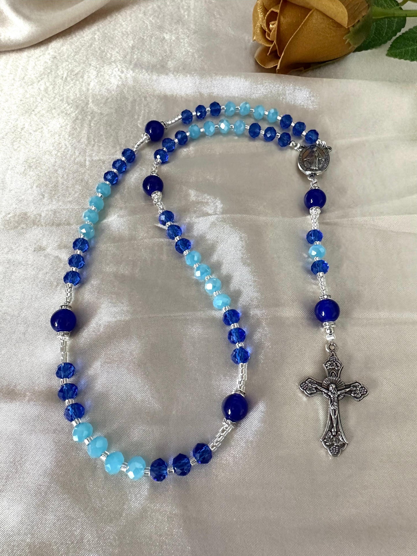 Indigo Sky Grace handmade rosary with indigo and baby blue beads